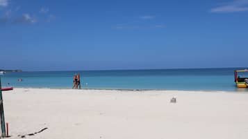 On the beach, white sand