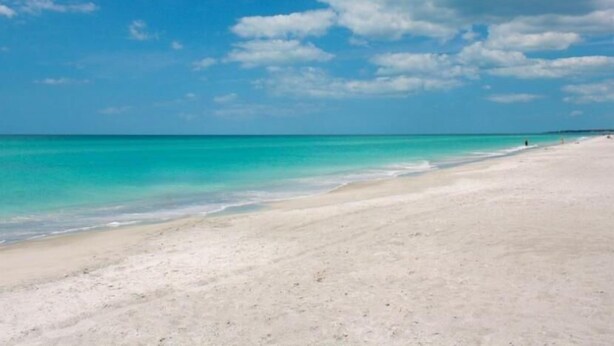 A wide sandy beach with clear turquoise water and a clear sky. - Beachcomber unit 201 (Longboat Key)