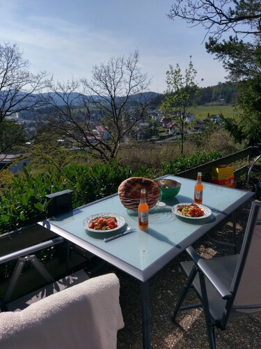 Cozy wooden house with a fireplace and great views, fenced garden