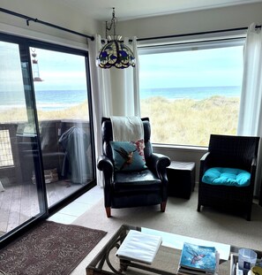 Smart TV, fireplace, DVD player, books