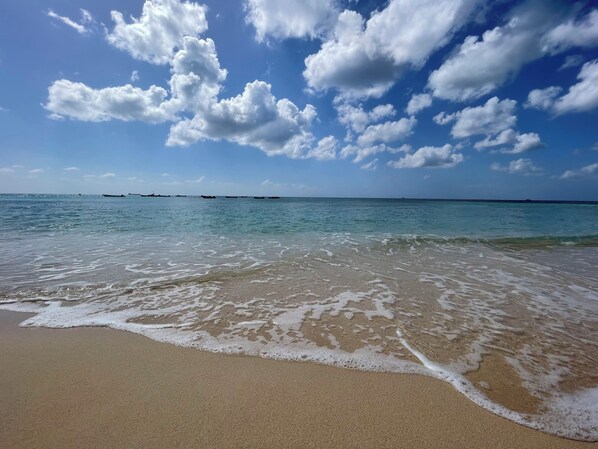 On the beach, beach towels