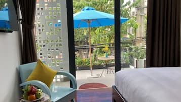 Desk, blackout drapes, soundproofing, iron/ironing board