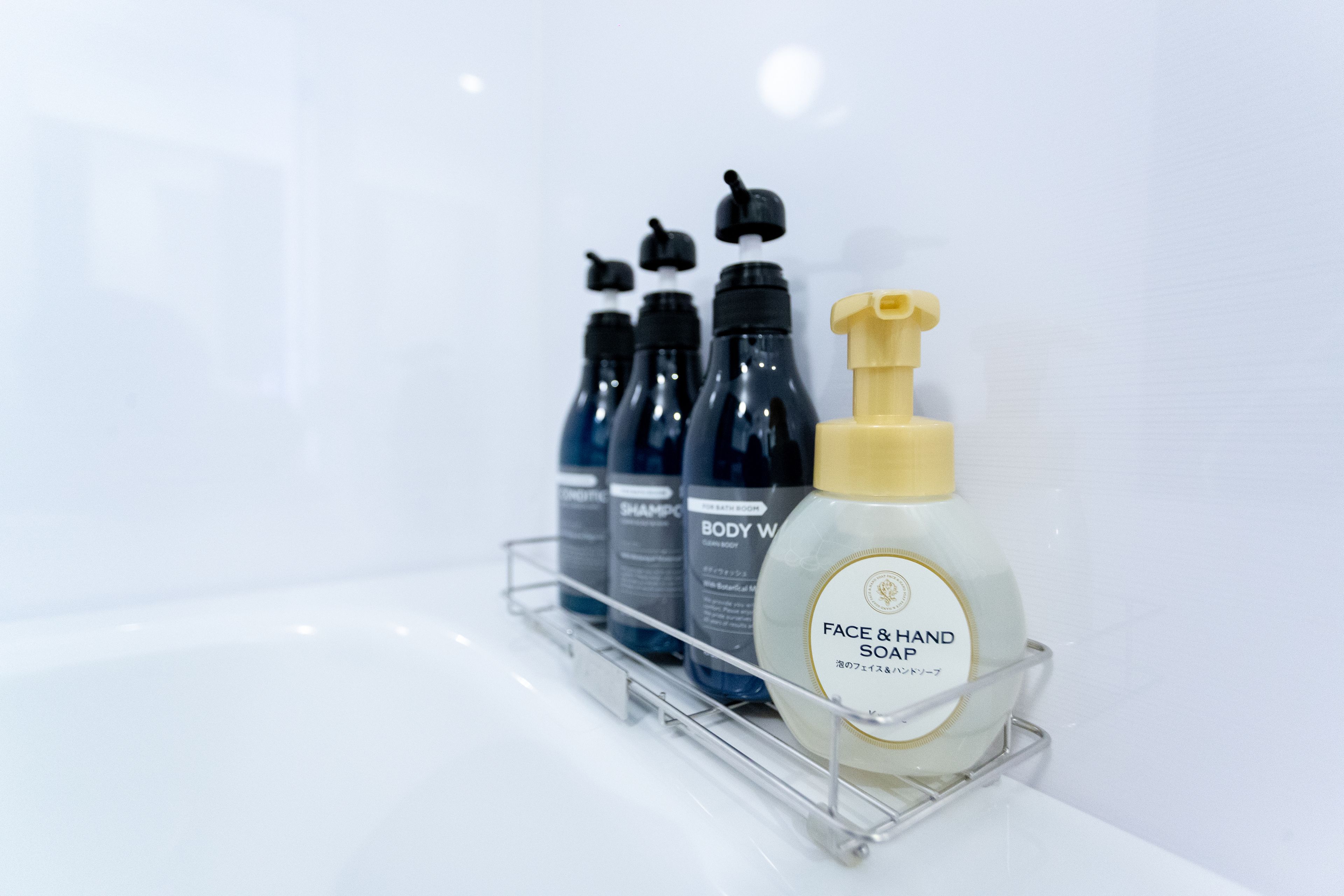 combined shower/bathtub, free toiletries, hair dryer, slippers