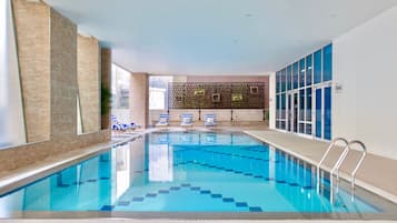 Indoor pool, open 6:00 AM to 10:00 PM, sun loungers