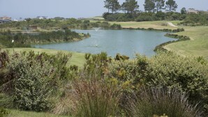 A golf course with a pond, trees, and a small building. - 20 Dunnage (Knysna)