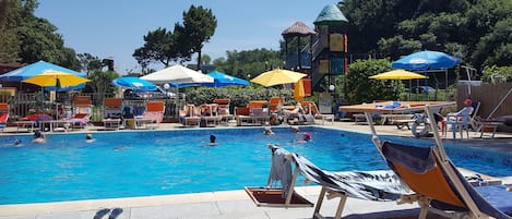 Außenpool (je nach Saison geöffnet), Sonnenschirme, Liegestühle