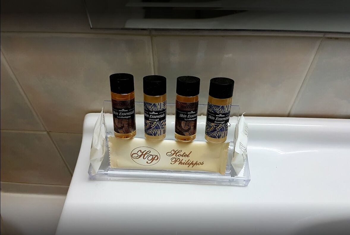 free toiletries, hair dryer, slippers, towels