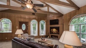 Cabin, Multiple Beds, Patio, Mountain View | Living room | Flat-screen TV, fireplace, DVD player - Blue Bear Retreat - Eight Bedroom Cabin (Ruidoso)