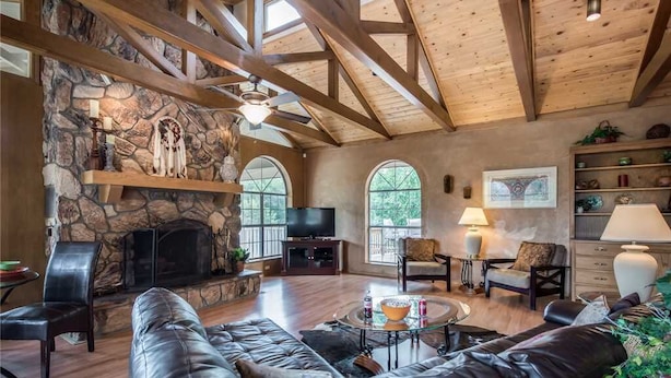 Cabin, Multiple Beds, Patio, Mountain View | Living room | Flat-screen TV, fireplace, DVD player - Blue Bear Retreat - Eight Bedroom Cabin (Ruidoso)