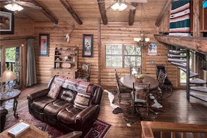 Cabin, Multiple Beds, Hot Tub, Mountain View | Living room | Flat-screen TV, fireplace, DVD player - Buena Vida - Three Bedroom Cabin with Hot Tub (Ruidoso)