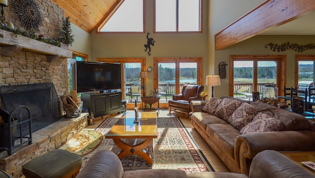 House, Multiple Beds, Fireplace | Living room | TV, fireplace - Forever Yours 6 Bedroom House (Swanton)