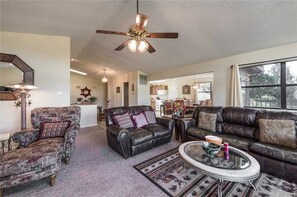 Cabin, Multiple Beds, Patio, Mountain View | Living room | Flat-screen TV, fireplace, DVD player