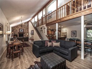 Cabin, Multiple Beds, Patio | Living room | Flat-screen TV, fireplace, DVD player - Lehrs Lair - Five Bedroom Cabin (Ruidoso)