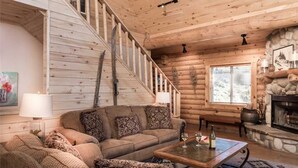 Cabin, Multiple Beds, Hot Tub, Mountain View | Living room | Flat-screen TV, fireplace, DVD player - Mountain Valley View - Three Bedroom Cabin with Hot Tub (Ruidoso)