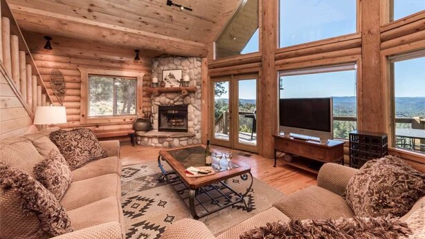 Cabin, Multiple Beds, Hot Tub, Mountain View | Living room | Flat-screen TV, fireplace, DVD player - Mountain Valley View - Three Bedroom Cabin with Hot Tub (Ruidoso)