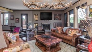 Cabin, Multiple Beds, Hot Tub, Mountain View | Living room | Flat-screen TV, fireplace, DVD player - Sky Hawk Lodge - Four Bedroom Cabin (Alto)
