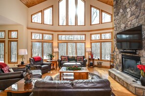 House, Multiple Beds, Hot Tub | Living room | TV, fireplace - Wispering Woods 4 Bedroom House (McHenry)