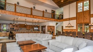 Flat-screen TV, fireplace