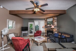 House, Multiple Beds, Fireplace, Partial Sea View | Living room | Flat-screen TV, fireplace - Villages of the Wisp Bright Passage 2 Bedroom Townhome #68 (McHenry)