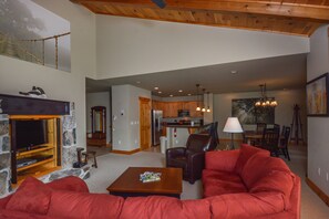 House, Multiple Beds, Hot Tub | Living room | TV, fireplace - Retreat on Main Street 4 Bedroom Townhome (McHenry)