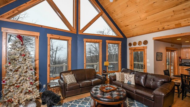 House, Multiple Beds, Hot Tub | Living room - Wispering Heights 4 Bedroom House (McHenry)