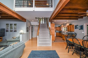 House, Multiple Beds, Hot Tub | Living room | TV, fireplace, DVD player - Highland Retreat 5 Bedroom House (McHenry)