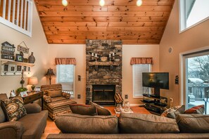 House, Multiple Beds, Hot Tub | Living room | TV, fireplace - Wispering Waters 5 Bedroom House (McHenry)