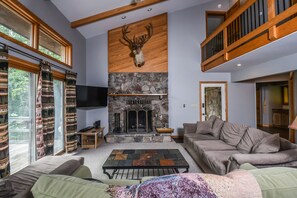 House, Multiple Beds, Hot Tub | Living room | TV, fireplace - Lazy Bass Lodge 5 Bedroom House (McHenry)