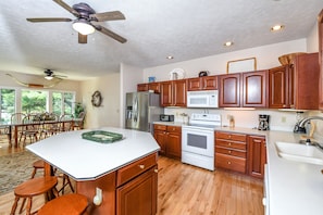 House, Multiple Beds, Fireplace | Private kitchen