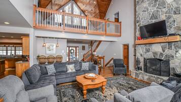 TV màn hình phẳng, lò sưởi, đầu đĩa DVD