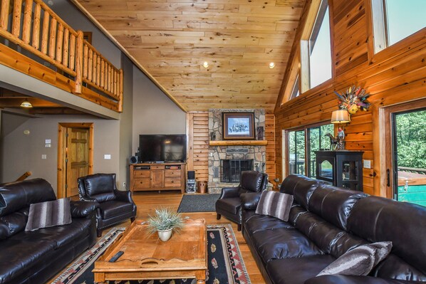 House, Multiple Beds, Hot Tub | Living room | TV, fireplace - Wild Wild West 6 Bedroom House (Swanton)