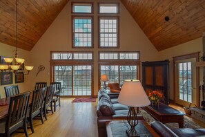 House, Multiple Beds, Hot Tub | Living room | TV, fireplace, DVD player - Mount LakeMore 5 Bedroom House (Swanton)