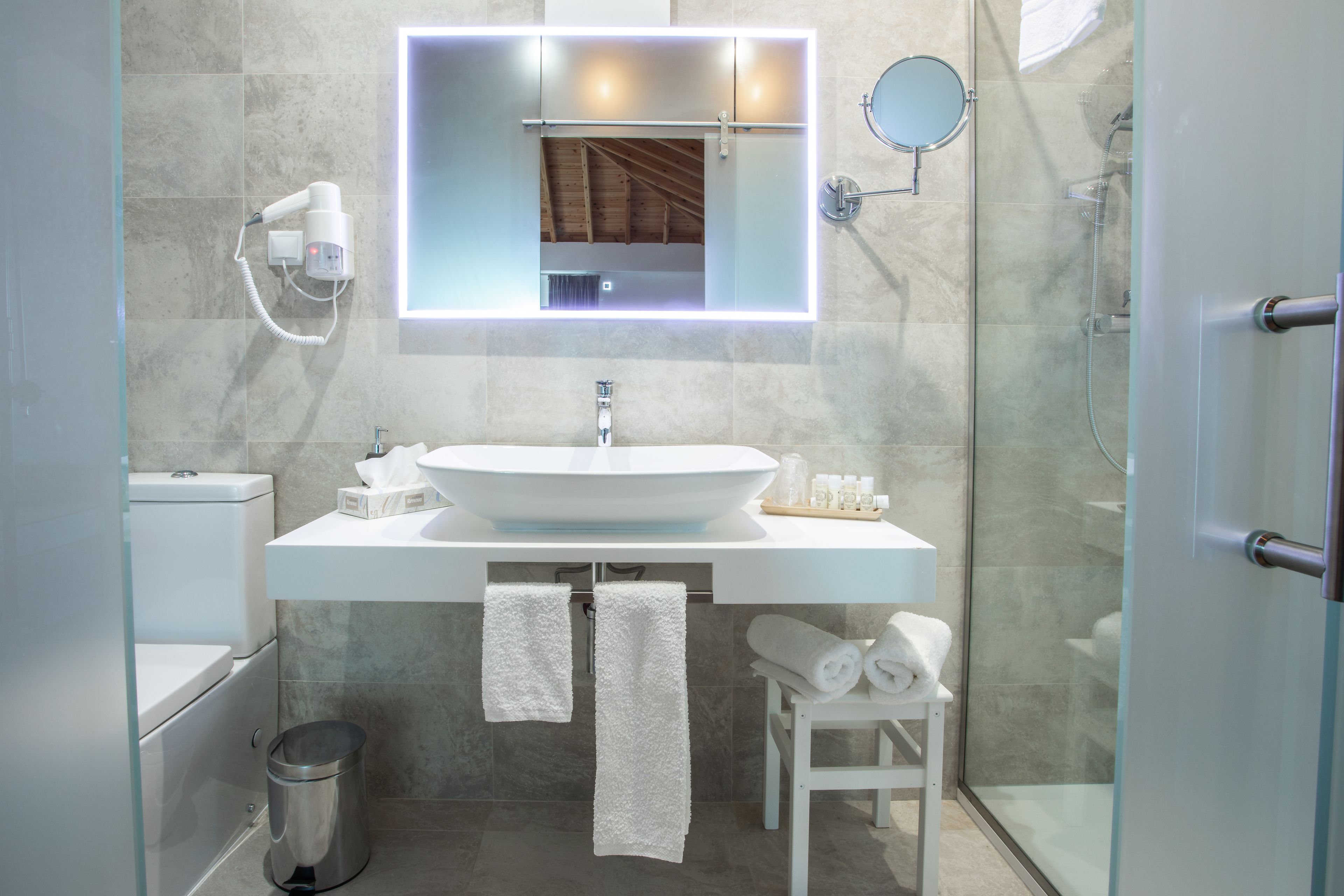 deluxe suite (08) | bathroom | shower, free toiletries, hair dryer, bathrobes