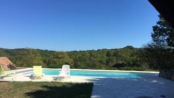 Seasonal outdoor pool, open 10:00 AM to 8:00 PM, sun loungers