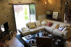 Smart TV, fireplace, video games, foosball