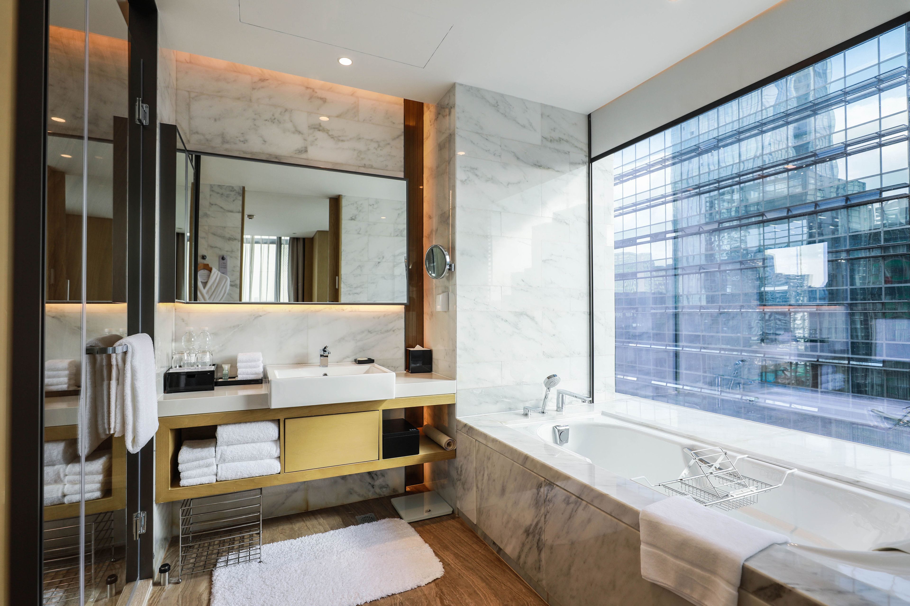 free toiletries, hair dryer, bathrobes, slippers