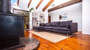 TV, fireplace, DVD player, books