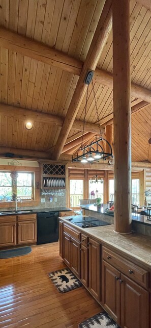 Fridge, microwave, oven, stovetop - Log Home with Mountain view VERY PRIVATE! Spa Sauna & Hot Tub "The Love Nest" (Maggie Valley)