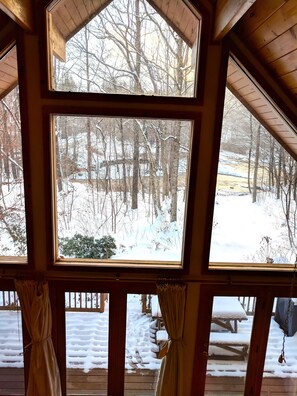 Interior - 3BR Riverfront Log Home with Steam Sauna, Soaring Glass Wall & Private Forest (Cummington)