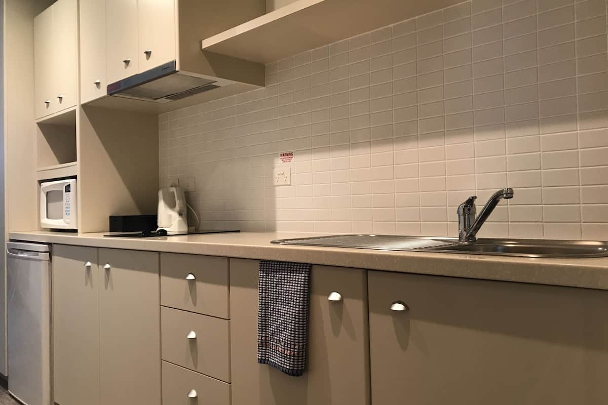 fridge, microwave, coffee/tea maker, electric kettle