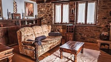 TV, fireplace, DVD player, books
