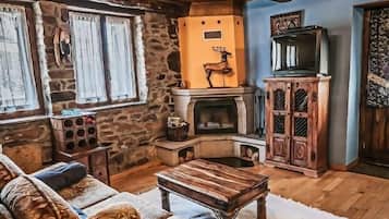 TV, fireplace, DVD player, books