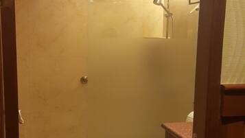 Combined shower/bathtub, free toiletries, towels