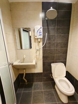 Shower, free toiletries, bidet, towels