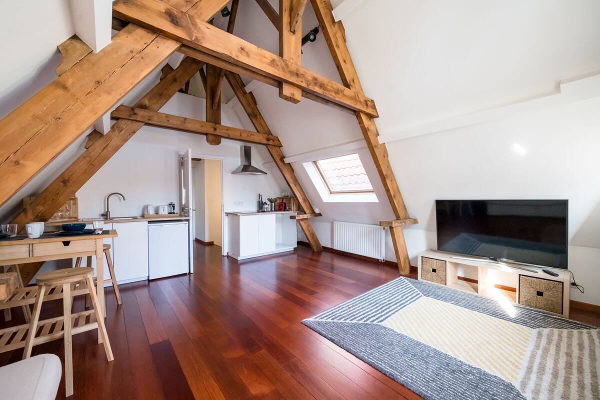 Deluxe-Apartment, 1 King-Bett und Schlafsofa | Wohnbereich | 65-Zoll-LCD-Fernseher mit Premium-TV-Sendern, Fernseher, Netflix
