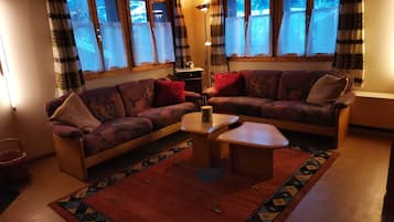 TV, fireplace, DVD player, books