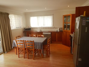 Pine Cottage: 3-Bedroom House | Private kitchen | Full-sized fridge, microwave, oven, stovetop - Charming, Private 3-Bedroom Cottage By The Bay (Wynnum)