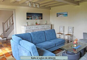 Smart TV, fireplace, DVD player, books