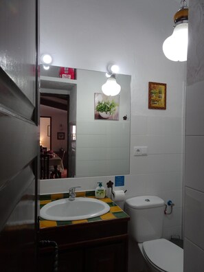 Ensemble baignoire-douche, séchoir à cheveux, bidet, serviettes fournies