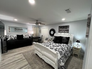 4 bedrooms, desk, iron/ironing board, travel cot